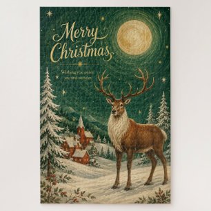 Magical Reindeer Winter Moonlight Jigsaw Puzzle