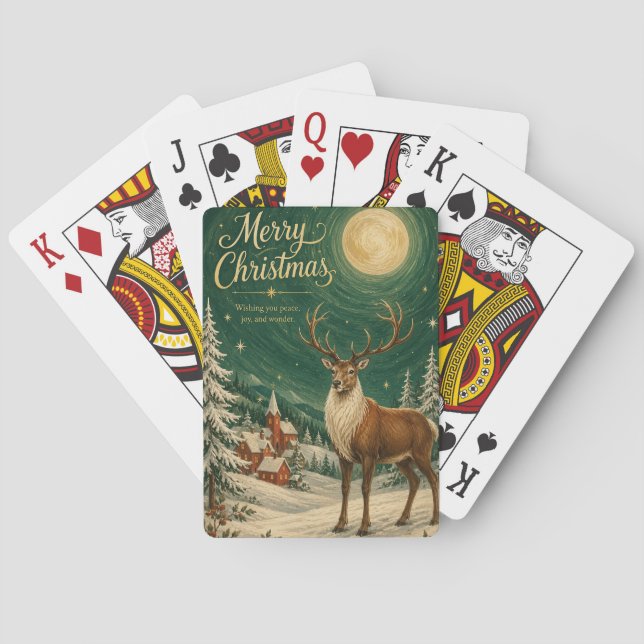 Magical Reindeer Winter Moonlight Playing Cards (Back)