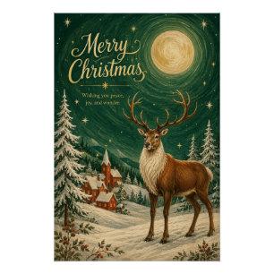 Magical Reindeer Winter Moonlight Poster