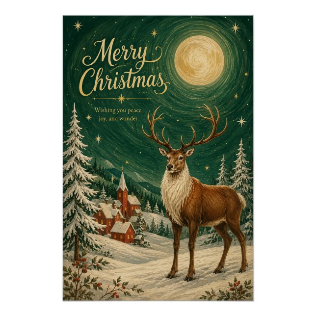 Magical Reindeer Winter Moonlight Poster (Front)