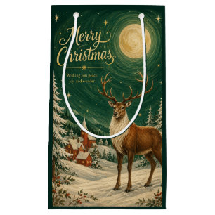 Magical Reindeer Winter Moonlight Small Gift Bag