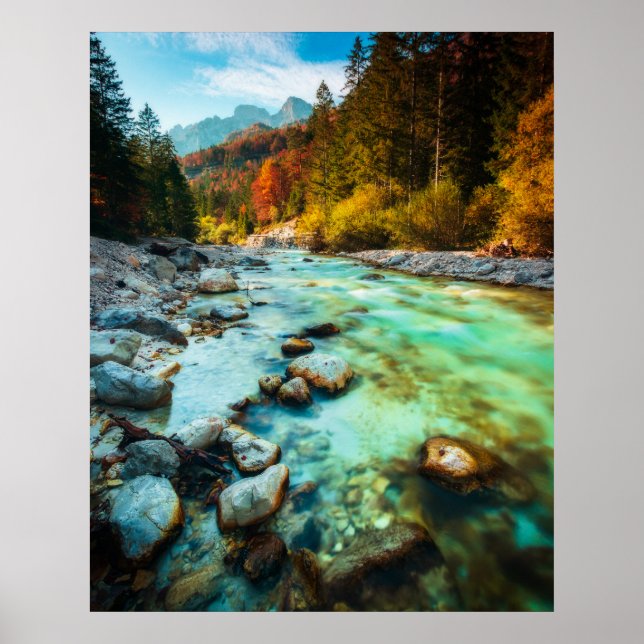 Magical river in autumn forest poster (Front)