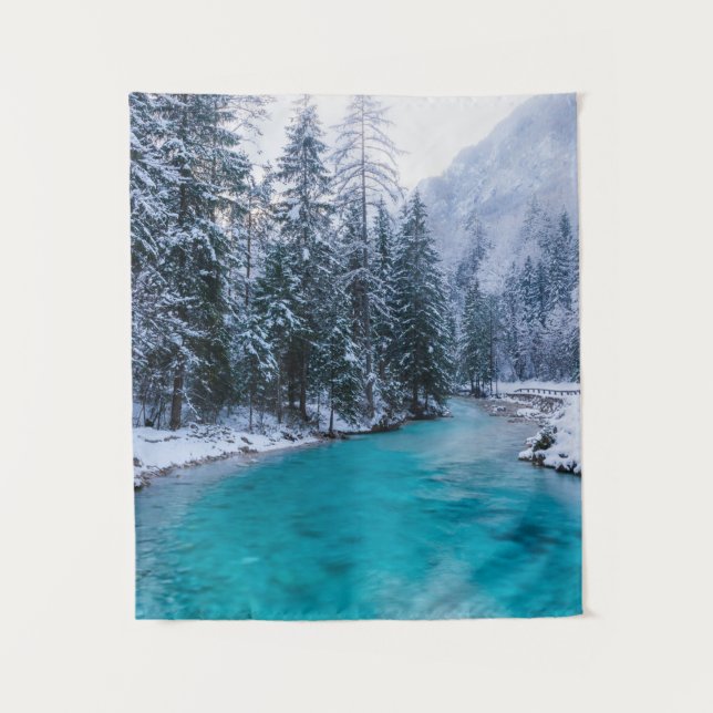 Magical river in enchanted winter forest tapestry (Front)