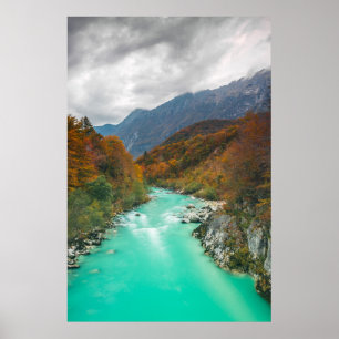 Magical river Soča cloudy autumn day Slovenia Poster