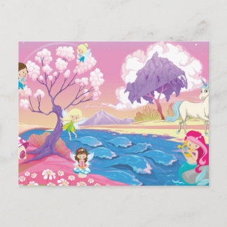 Magical Riverbank with Fairies Unicorn and Mermaid Postcard