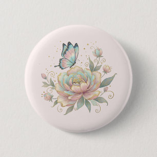 Magical Rose and Butterfly Pastel 6 Cm Round Badge