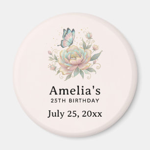 Magical Rose and Butterfly Pastel Birthday Date Magnet