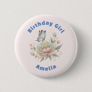 Magical Rose and Butterfly Pastel Birthday Girl 6 Cm Round Badge