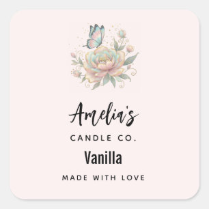 Magical Rose and Butterfly Pastel Candle Business Square Sticker