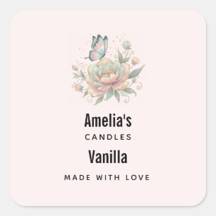 Magical Rose and Butterfly Pastel Candle Business Square Sticker