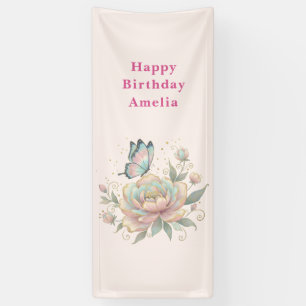 Magical Rose and Butterfly Pastel Colors Birthday Banner