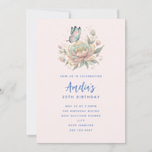 Magical Rose and Butterfly Pastel Colors Birthday Invitation