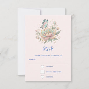 Magical Rose and Butterfly Pastel Colors RSVP Card
