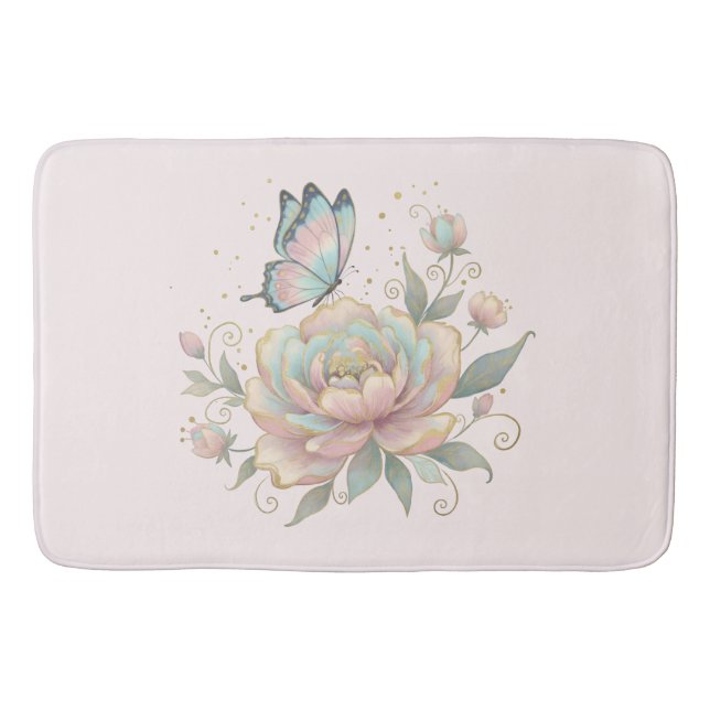 Magical Rose and Butterfly Pastel Colours Bath Mat (Front)