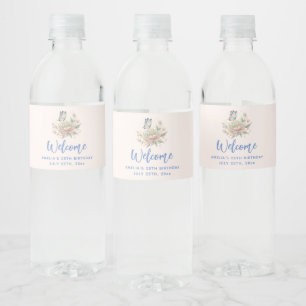 Magical Rose and Butterfly Pastel Colours Birthday Water Bottle Label
