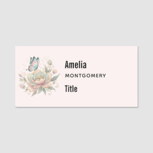 Magical Rose and Butterfly Pastel Colours Business Name Tag