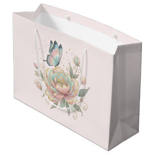 Magical Rose and Butterfly Pastel Colours Large Gift Bag
