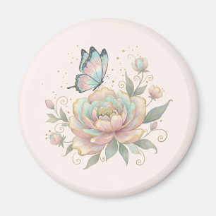 Magical Rose and Butterfly Pastel Colours Magnet