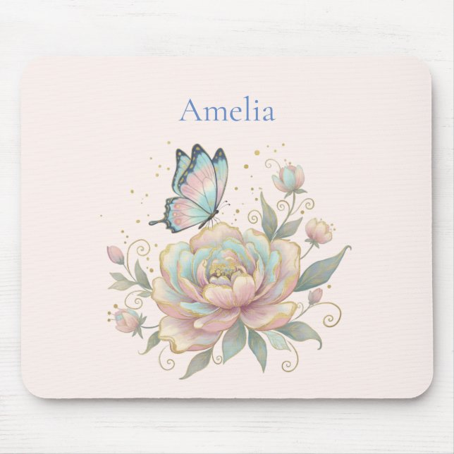 Magical Rose and Butterfly Pastel Colours Mouse Pad (Front)