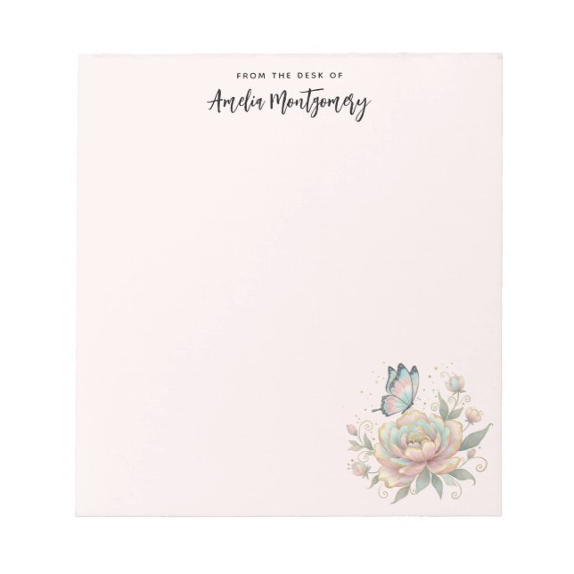 Magical Rose and Butterfly Pastel Colours Notepad (Front)