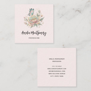 Magical Rose and Butterfly Pastel Colours Square Business Card