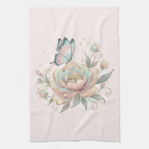 Magical Rose and Butterfly Pastel Colours Tea Towel