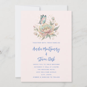Magical Rose and Butterfly Pastel Colours Wedding Invitation