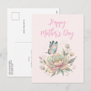 Magical Rose and Butterfly Pastel Mother's Day Holiday Postcard