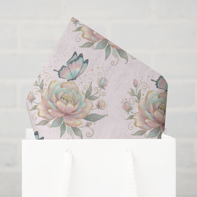 Magical Rose and Butterfly Pattern Pastel Colours  Tissue Paper (Gift Bag)