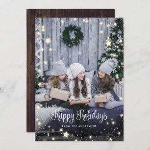 Magical Rustic Wood Snow Stars Photo Holiday Card