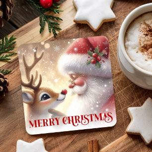 Magical Santa and Rudolph Christmas Drink Coasters