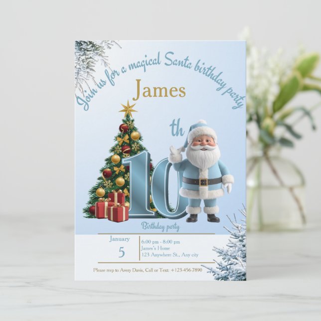 Magical Santa Birthday Invitation – 10th Birthday (Standing Front)