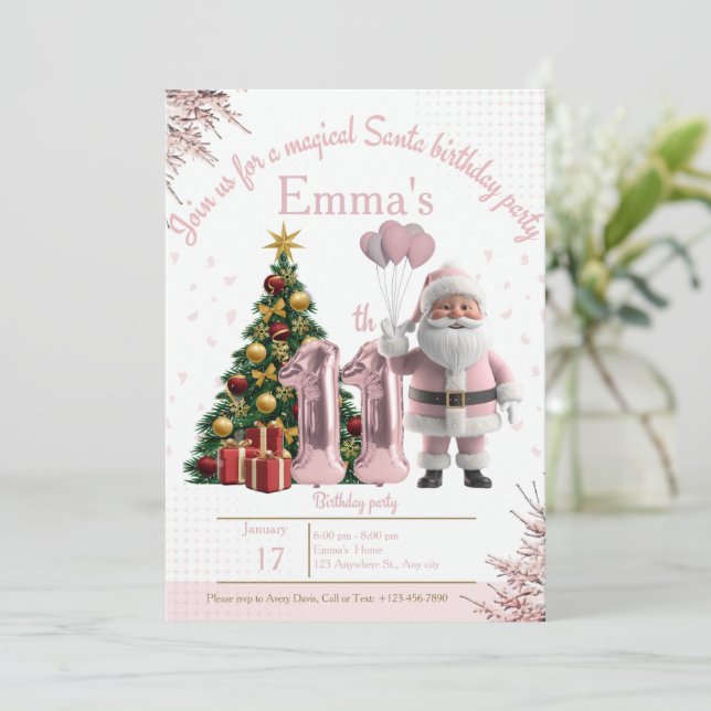 Magical Santa Birthday Invitation – 11th Birthday (Standing Front)