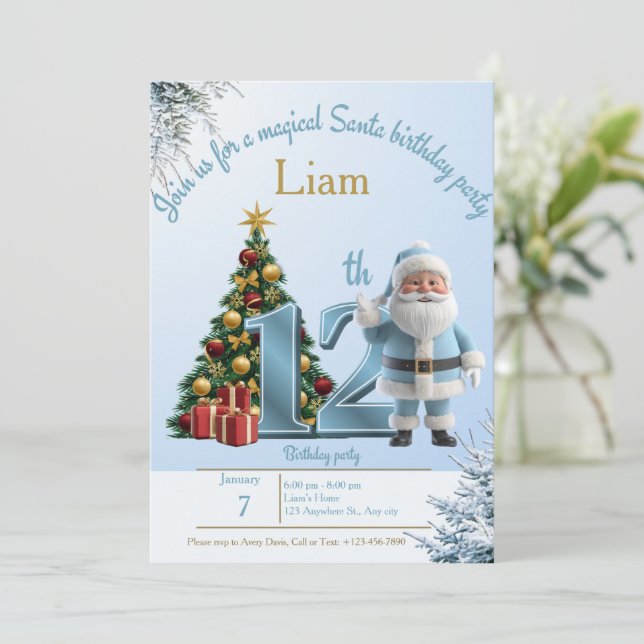 Magical Santa Birthday Invitation – 12th Birthday (Standing Front)