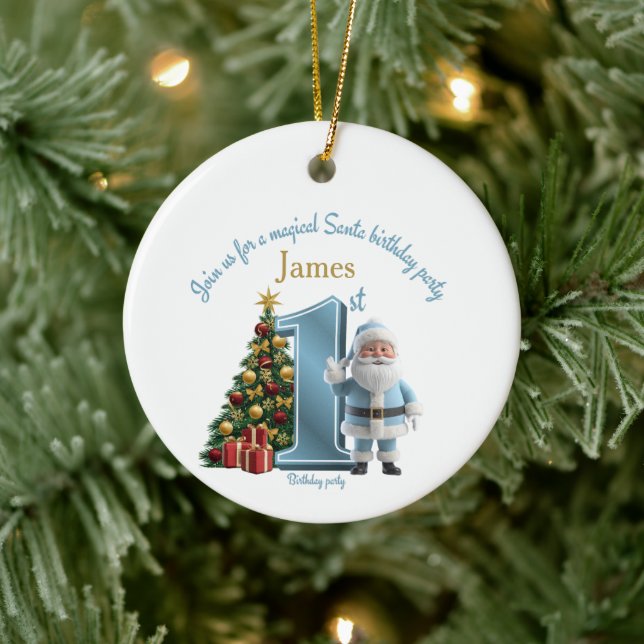 Magical Santa Birthday Invitation – 1st Birthday Ceramic Ornament (Tree)