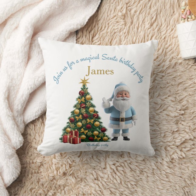 Magical Santa Birthday Invitation  Cushion (Blanket)