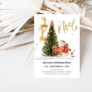 Magical Santa Claus Riding Sleigh Christmas Party Invitation