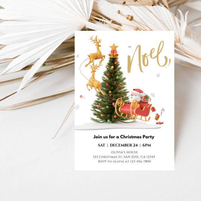 Magical Santa Claus Riding Sleigh Christmas Party Invitation (Creator Uploaded)
