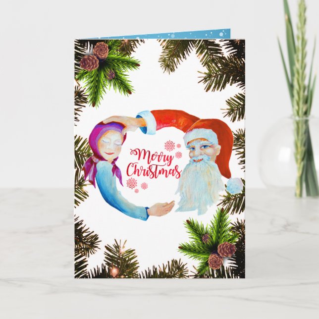 Magical Santa Claus with Whimsical Baby Girl Card (Front)
