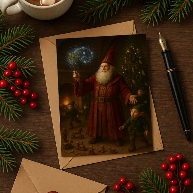 Magical Santa Claus Wizard with Elves Holiday Card (Creator Uploaded)