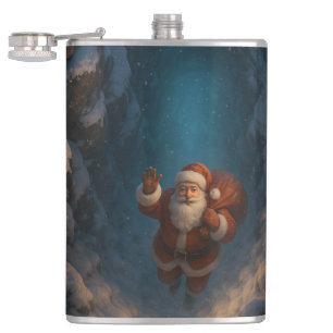 Magical Santa Rising from Snowy Canyon Hip Flask