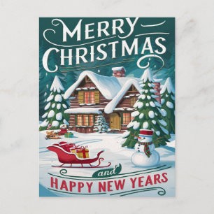 Magical Santa Sleigh Ride Over Festive House Postcard