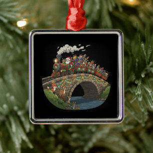 Magical Santa's Christmas Express Train & Woodland Metal Ornament