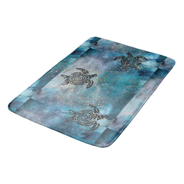 Magical Sea Turtle Glittery Blue  Bath Mat (Angled)