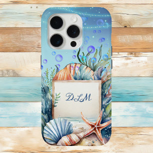 Magical Seascape with Shells and Seaweed Monogram  iPhone 15 Pro Case