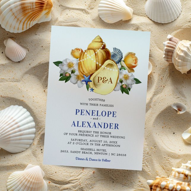 Magical Seashell Floral Beach Wedding Invitation (Creator Uploaded)
