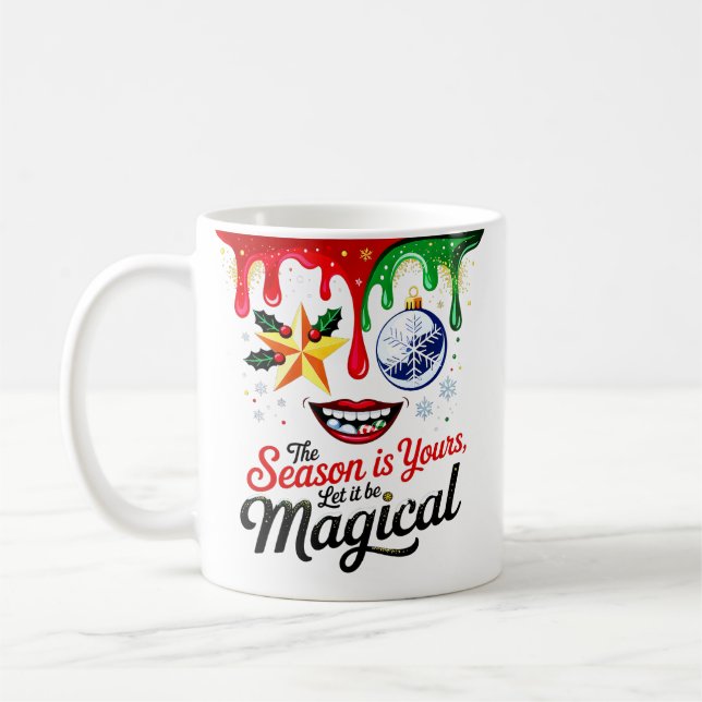 Magical Season Christmas Lips Drip Art Star  Coffee Mug (Left)