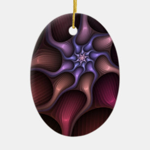 Magical Shiny Abstract Striped Colourful Fractal Ceramic Ornament
