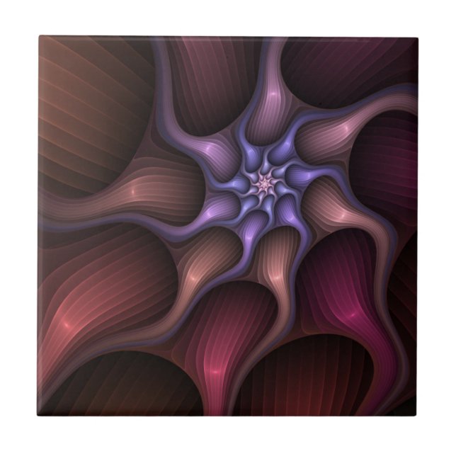 Magical Shiny Abstract Striped Colourful Fractal Ceramic Tile (Front)