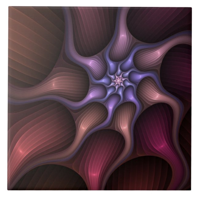 Magical Shiny Abstract Striped Colourful Fractal Ceramic Tile (Front)